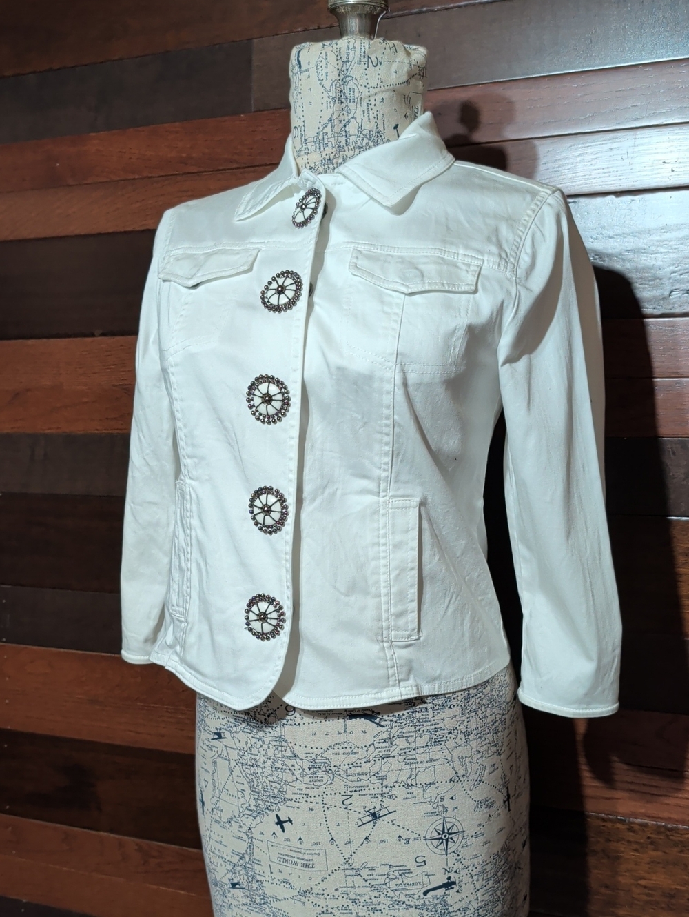 Ruby Rd. White Button-Front Jean Jacket with Decorative Medallion Buttons - Picture 5 of 9